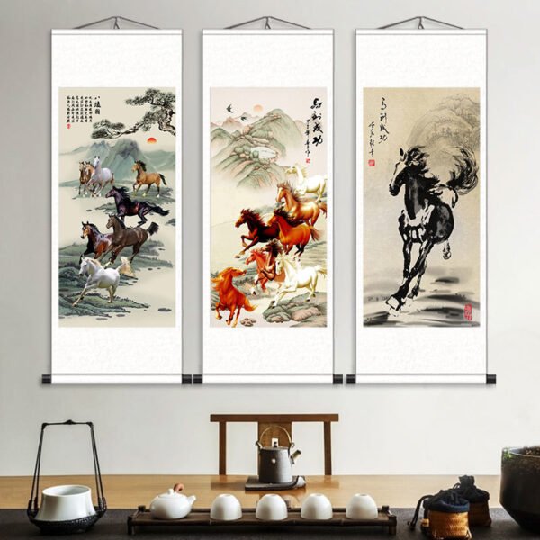 4 Horse Silk Scroll Art